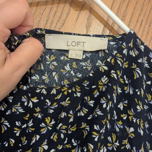 Loft Women's Navy Tiered Dress with Decorative Pattern-Size Small - Picture 3 of 5